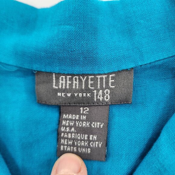 LAFAYETTE 148 NEW YORK Teal Linen Blouse - Picture 3 of 4